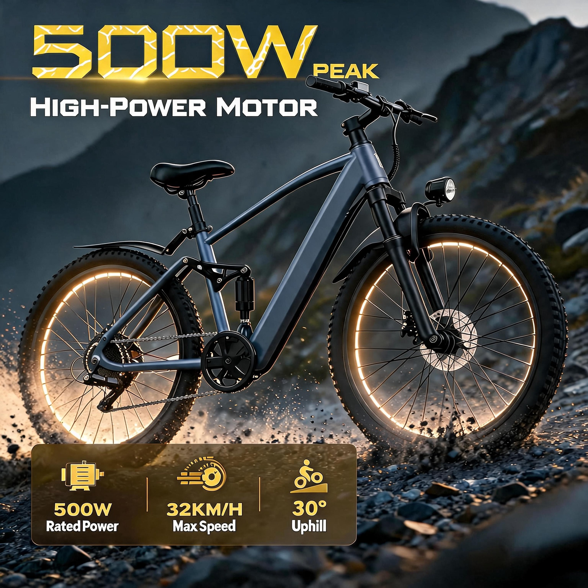 Dawn Mountain Trail E-bike, 50 - Mountain Biking Lights ulasan dan harga